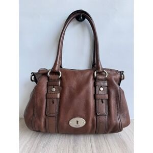 Fossil Shoulder Bag Medium Dark Brown Pebbled Leather Y2K Slouchy Tote Purse